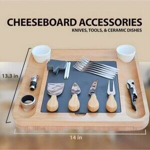Cheese Board Set - Wooden Serving Platter, Cheese Cutting Board & Cheese Knife
